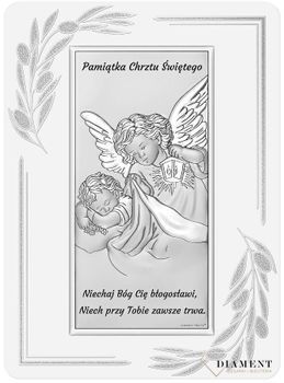 Srebrny obrazek na Chrzest Pamiątka Chrztu Świętego Anioł Stróż 9,5x13 cm 6657OP1. Niezwykły obrazek srebrny z wizerunkiem Aniołków to idealny prezent na Chrzest Święty..jpg