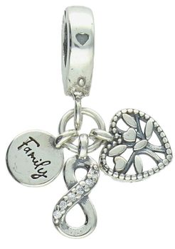 Charms Moments srebrny 925 wiszące serce, znak nieskończoności ''Family'' DIA-CHA-11716-925. Srebrny charms do bransoletki modułowej. Charms srebrny do bransoletki typu Pandora. 1.jpg