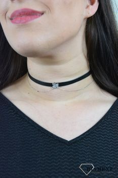 Naszyjnik typu choker koniczynka z cyrkoniami DIA-NSZ-4351-925. Naszyjnik ze skórki posiada koniczynkę z ozdobnym łańcuszkiem wykonane z najwyższej jakości srebra próby 925 (4).JPG