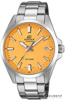 Zegarek męski Casio Edifice EFV-100D-9AVUEF pomarańczowy. Zegarek Casio Męski. Zegarek z zakręcaną koronką. Zegarek męski na bransolecie Casio Edifice. Zegarek męski z wysoką wodoszczelnością. Zegarek męski na prezent z pomarańczową tarczą..jpg