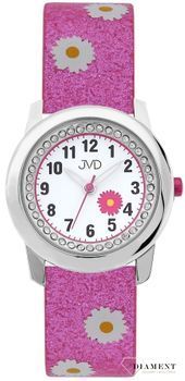 Zegarek dziecięcy dla dziewczynki JVD Brokatowe kwiatki różowy J7118.1. Zegarek dziecięcy. Pomysł na prezent dla dziewczynki. Zegarek dla dziecka. Zegarek z brokatowym paskiem..jpg