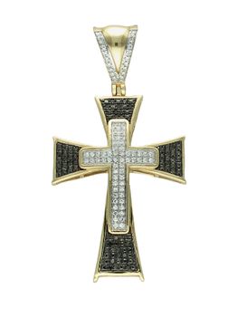Zawieszka złota 585 Duży krzyż ozdobiony Białymi i Czarnymi Diamentami 0.37 ct PP8681Y.jpg