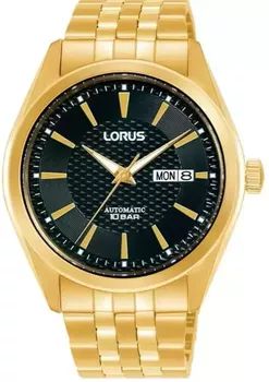 Zegarek LORUS automatic RL488BX9 Złoty zegarek męski na bransolecie wykonanej ze stali wysokiej jakości. Cyferblat w kolorze czarnym w połączeniu ze złotym kolorem 1.webp